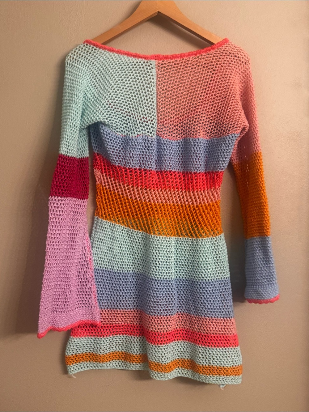 Colorblock Crochet Mini Dress - Multicolor - Picture 3 of 4